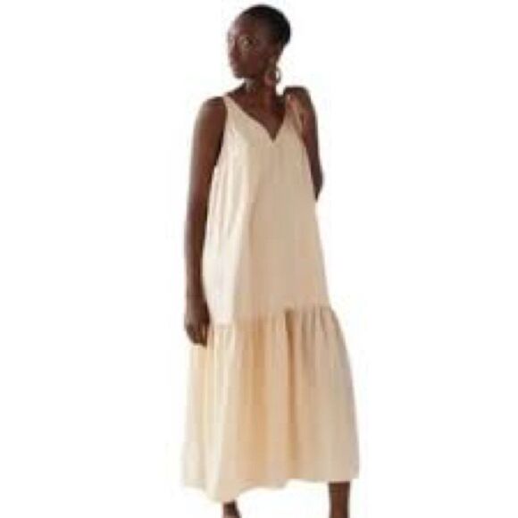 H&M Champagne V-Neck Drop Waist Slip Maxi Women's Dress (Size XS) - Picture 3 of 10